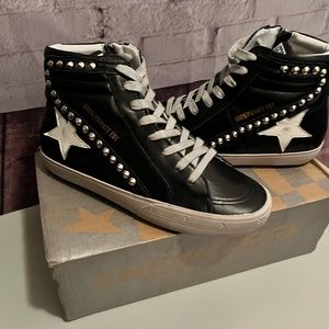 GGBD Black Leather High Top Sneakers with studs